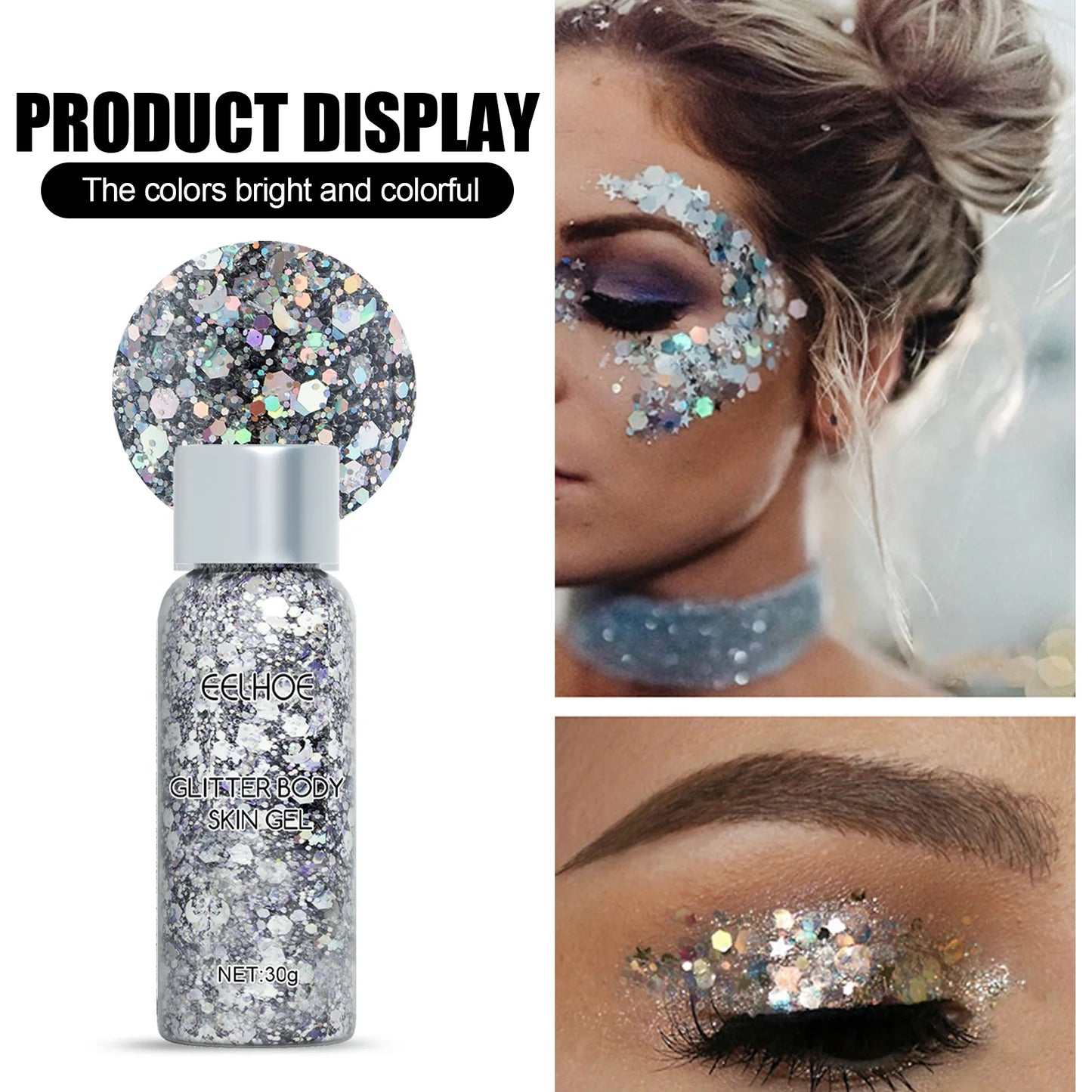 Body Glitter Gel Sequins Long Acting Face Eyes Hair Prom Party Mermaid