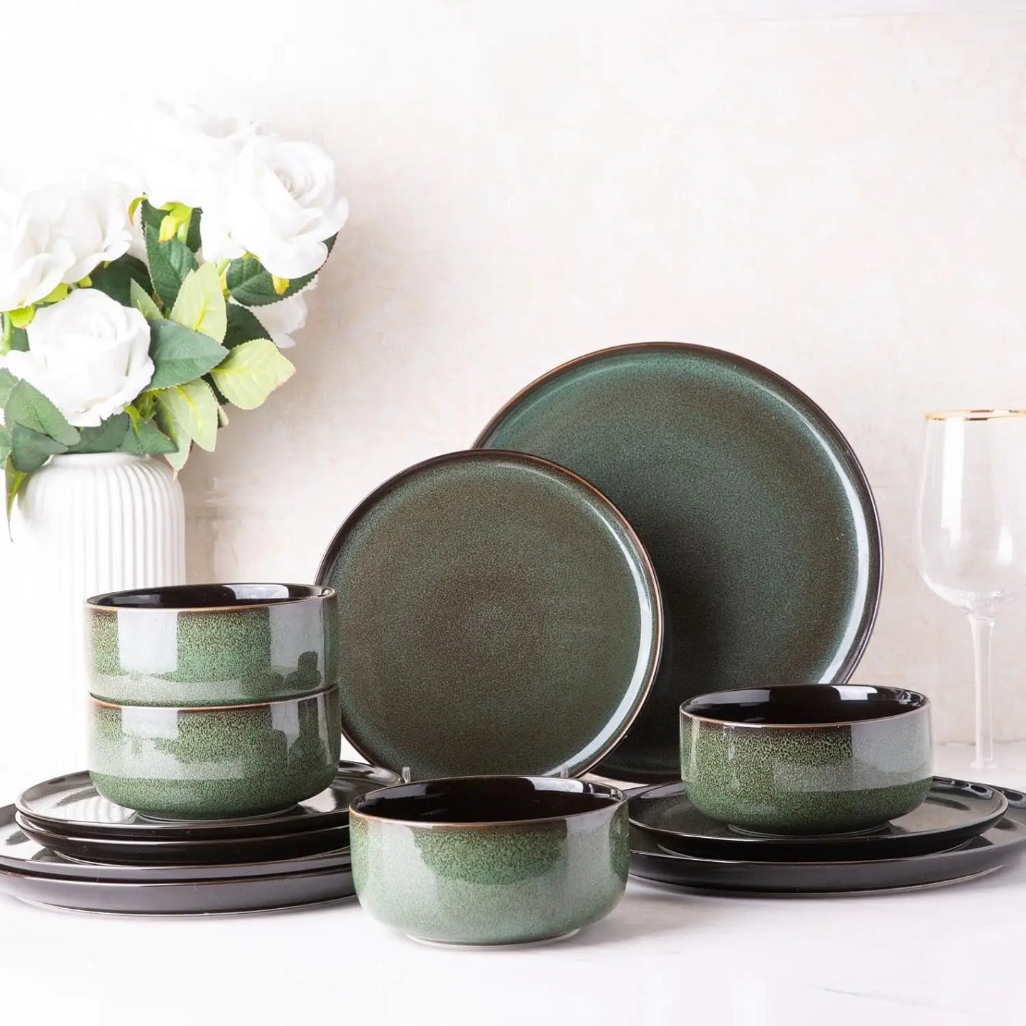 Ceramic Dinnerware Sets, Plates and Bowls,Handmade Reactive Glaze Dishes Set