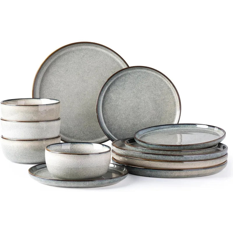 Ceramic Dinnerware Sets Stoneware Plates and Bowls Sets, Reactive Glaze Dishes