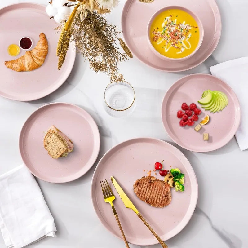 Dinnerware Speckled Glaze Plates and Bowls Sets, Handmade Chip and Scratch Resistant Stoneware