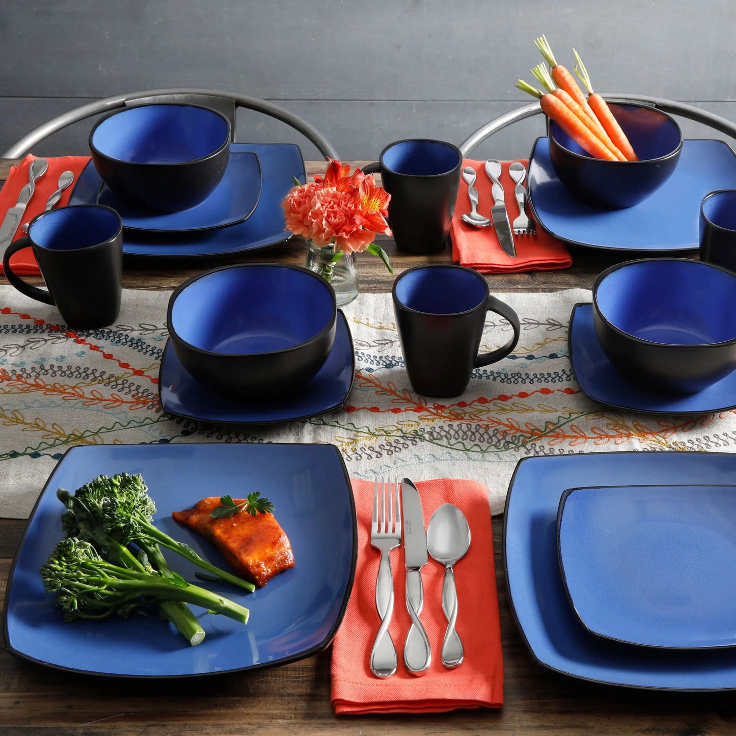 Soho Lounge Square Stoneware Dinnerware Set, Blue