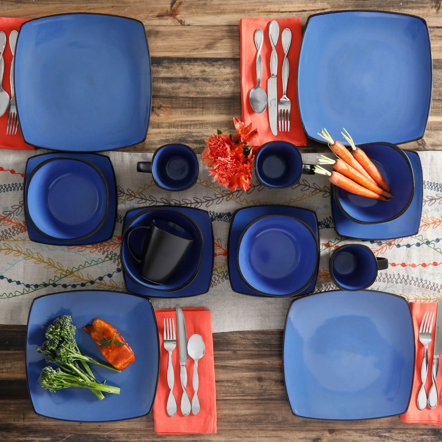 Soho Lounge Square Stoneware Dinnerware Set, Blue