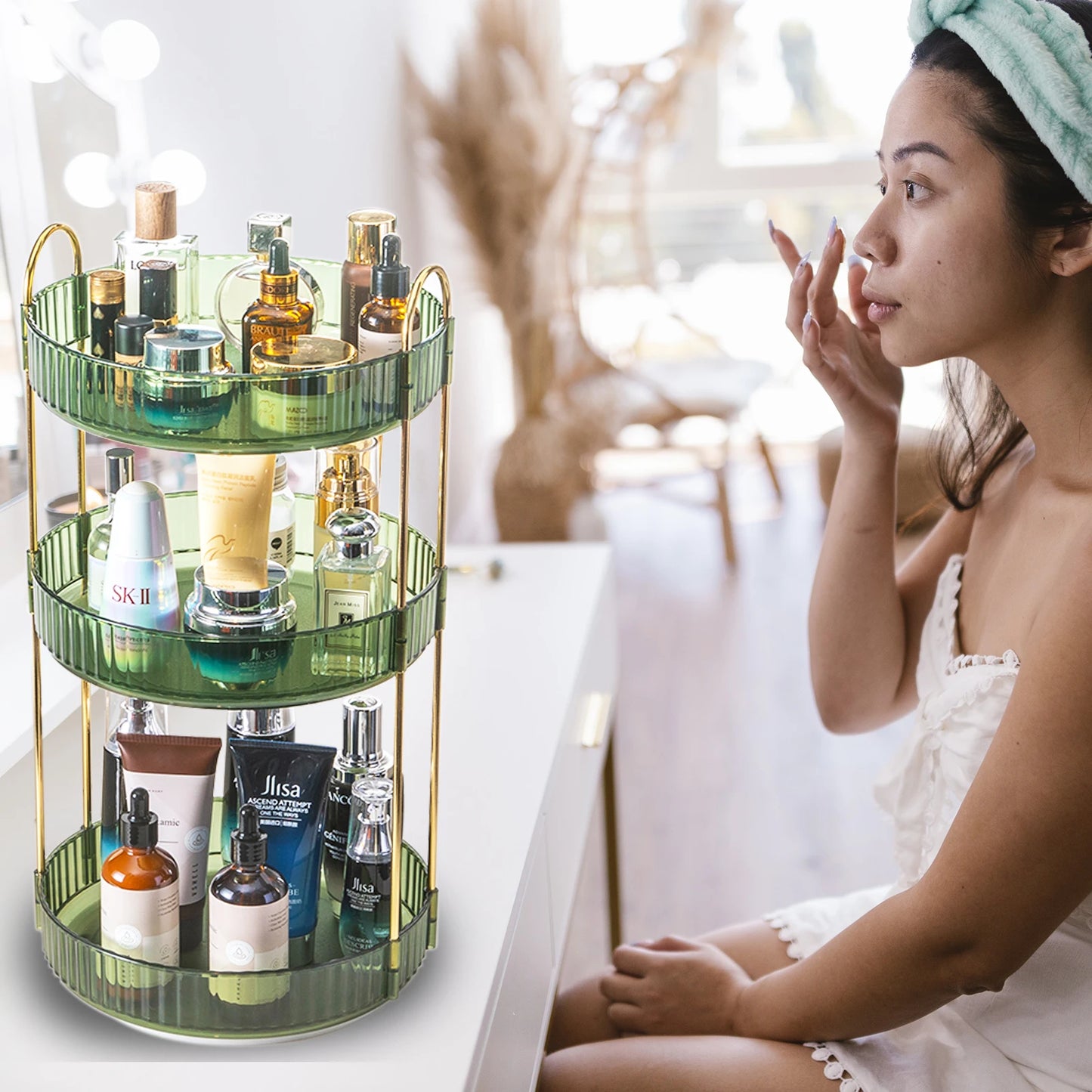 Rotating Makeup Organizer Vanity 3 Tier, Cosmetic Dresser