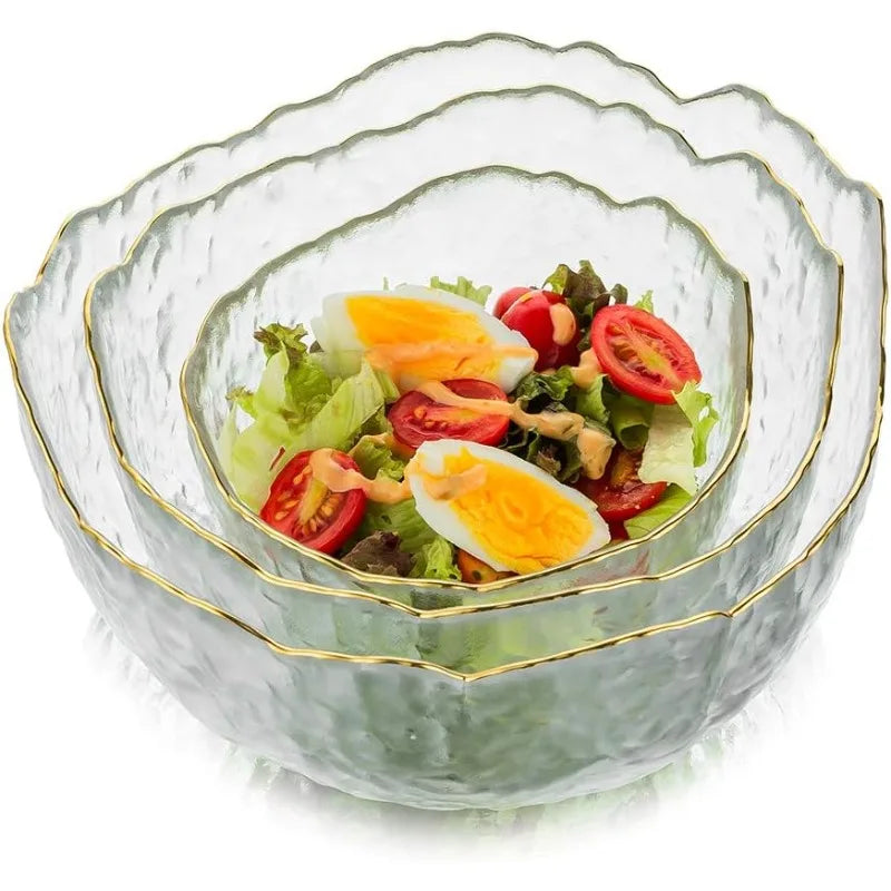 Glass Salad Bowls, Clear Serving Bowls Set Blown Decorative Bowl for Home Decor Modern