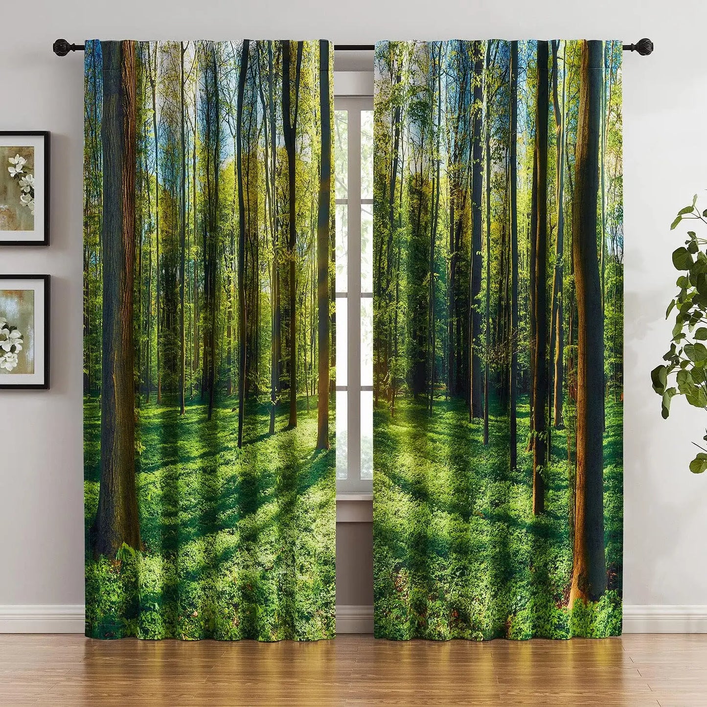 Blackout Curtains White Gold Tree for Living Room, 84 Inches Long Panels
