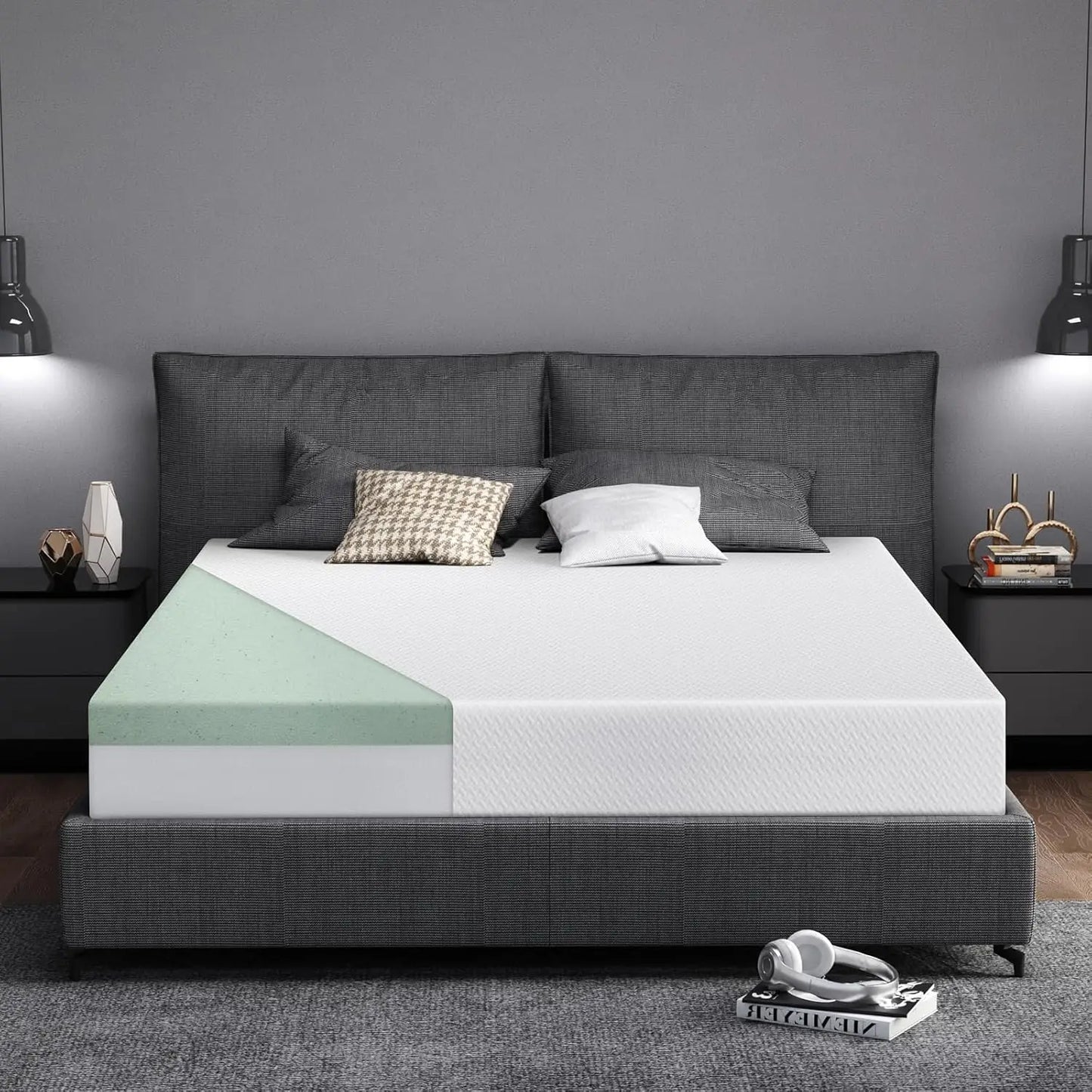Queen Size Mattress, Cover, Premier Cooling Green Tea/Gel Medium