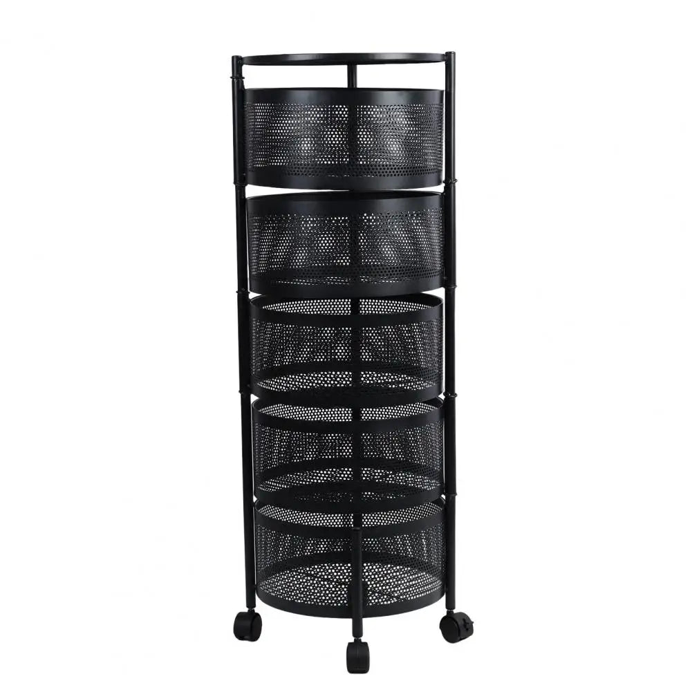 Kitchen Cart, Circular Rotating Basket, Large Storage Rack with Wheels, Fruit Vegetable