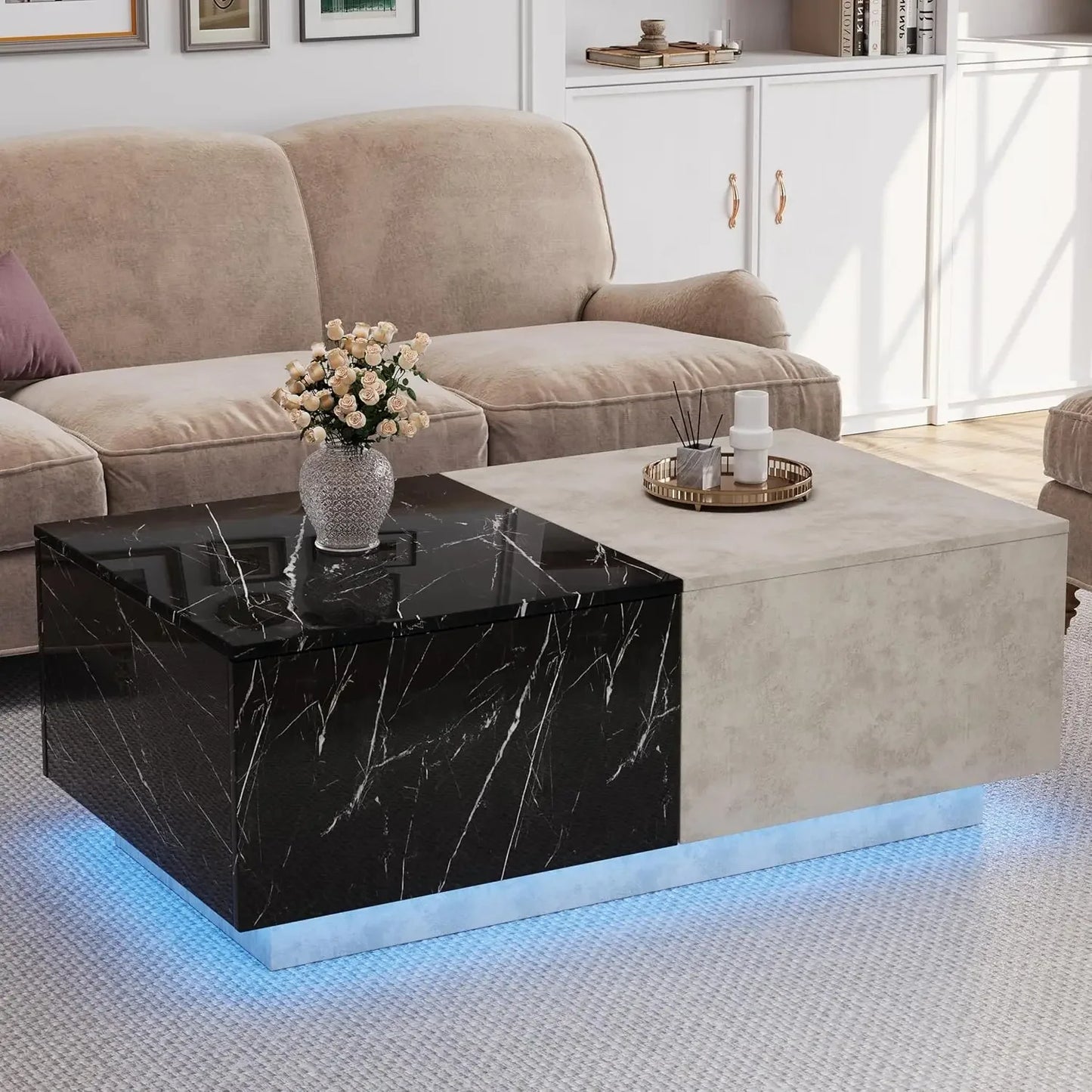 Coffee Tables for Living Room, with Storage Shelf, Hidden Compartment