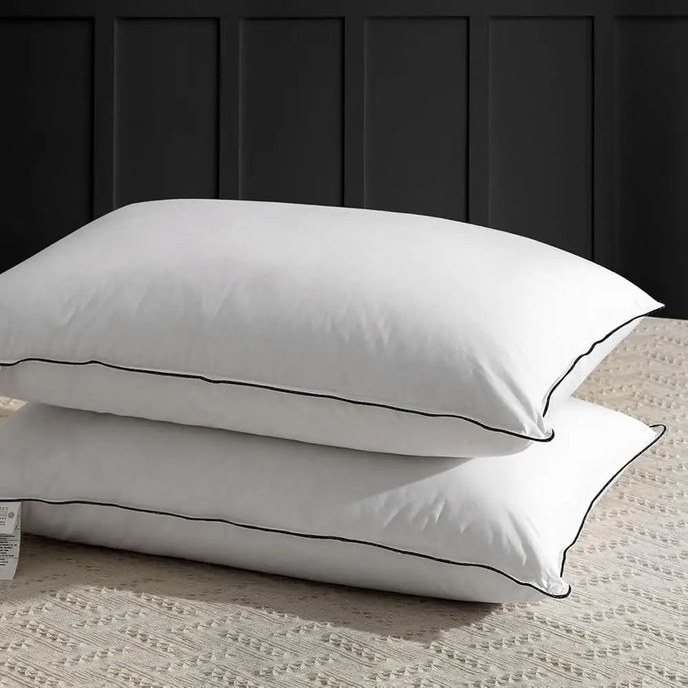 Medium Firm Down Feather Pillow Set King Size Luxury Organic Cotton Cover