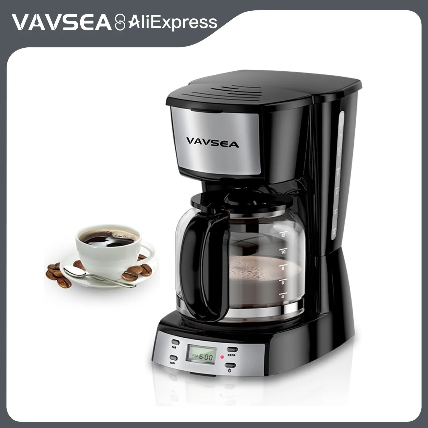 Drip Coffeemaker with Glass Carafe, Auto Shut off, for Home Black