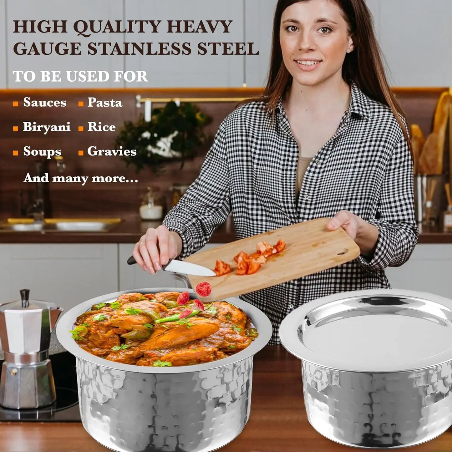 Steel Hammered with Lid Cookware Set Gas Stove Container Pot