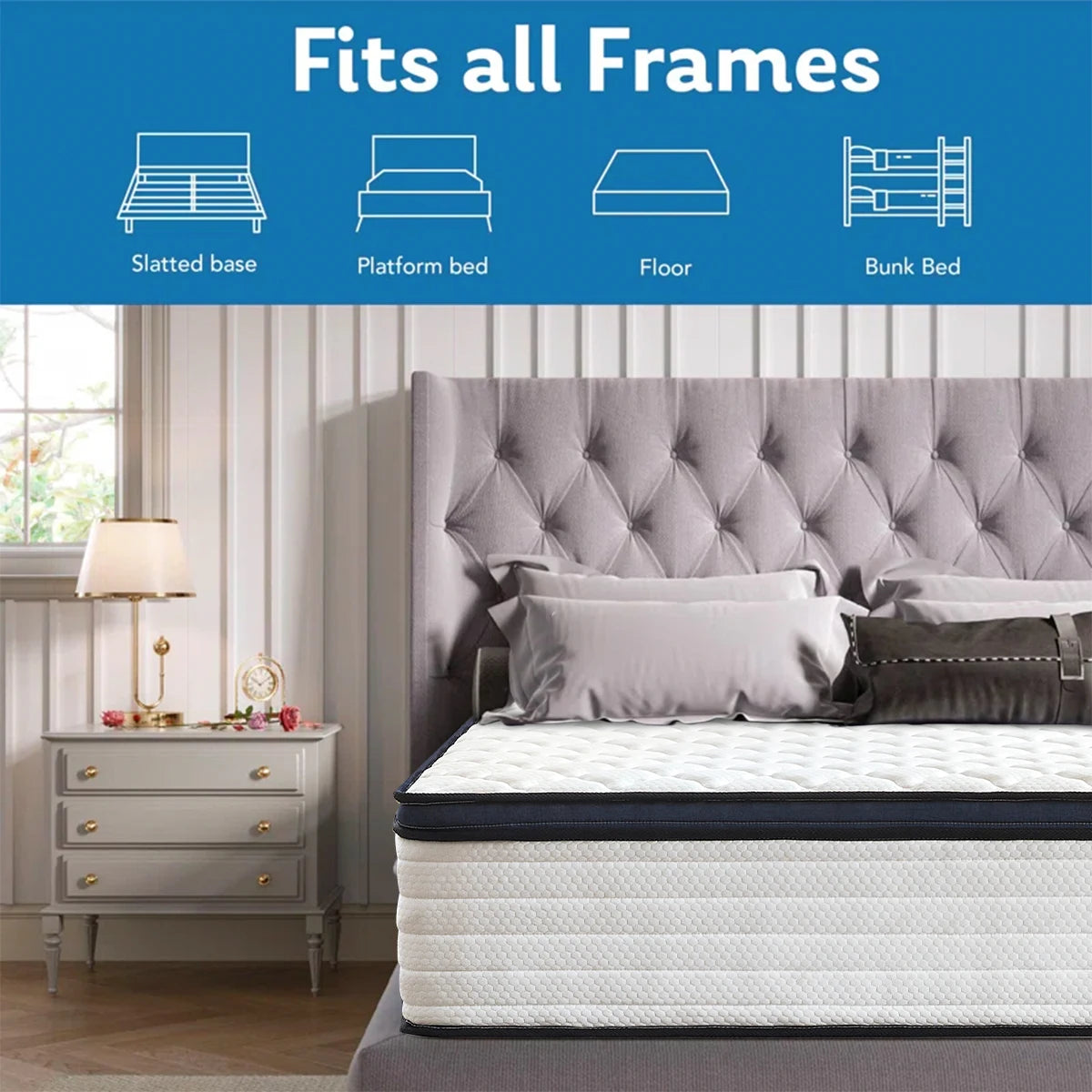 Queen Size Mattress Gel Memory Foam Hybrid Mattress , Pressure Relief, Medium Firm