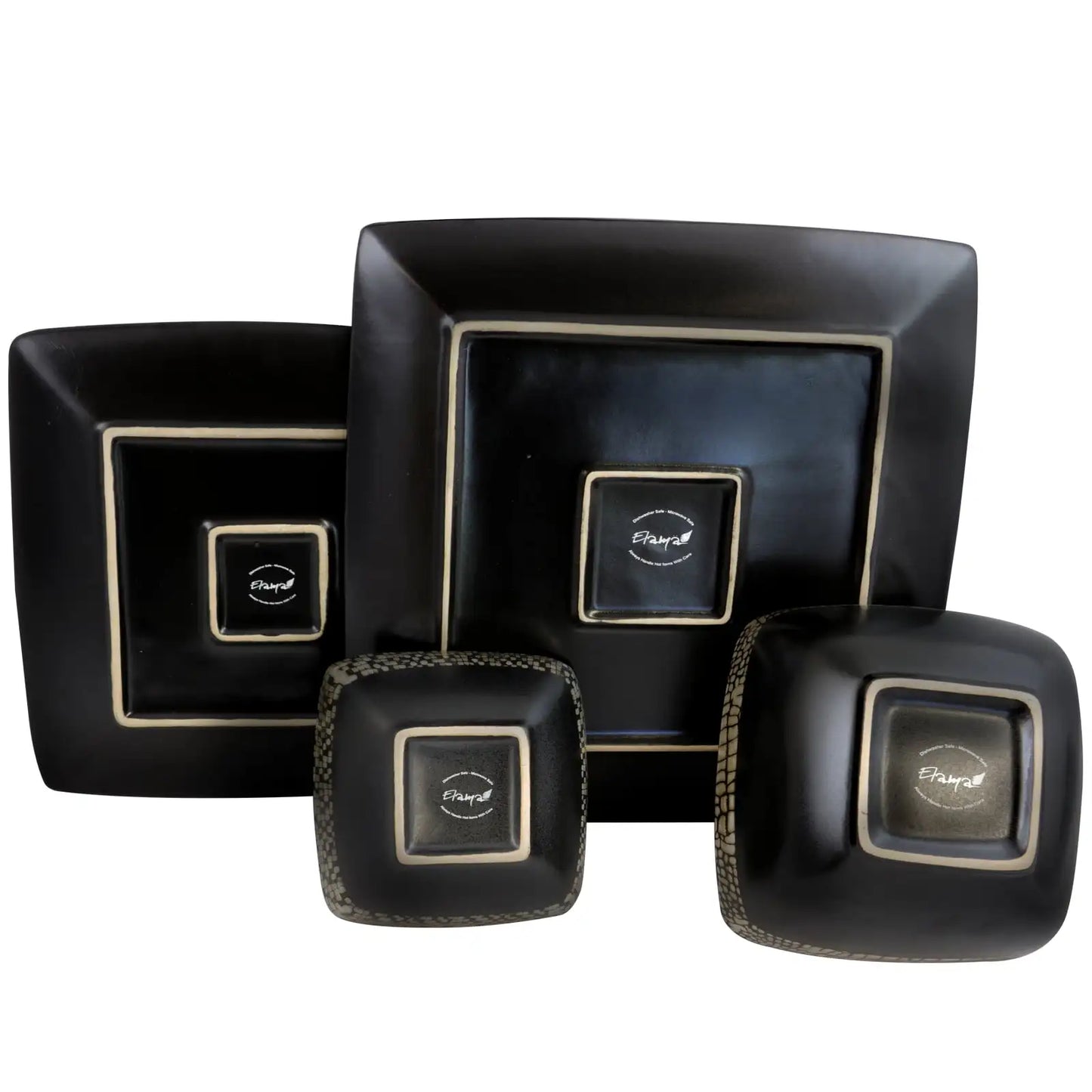 Naina Double Bowl Stoneware Dinnerware Set in Black