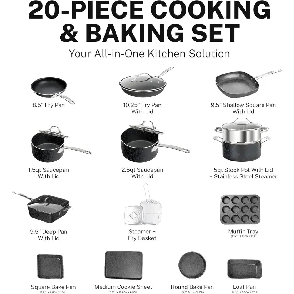 20 Pc Kitchen Pots and Pans Set Non Stick Cookware Set,