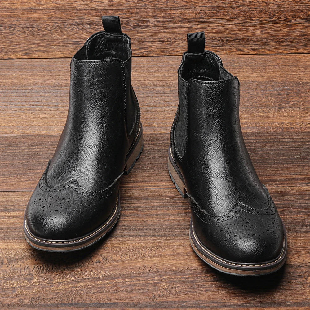 Brogue Men Chelsea Boots American style Comfortable Fashion Leather ankle Boots