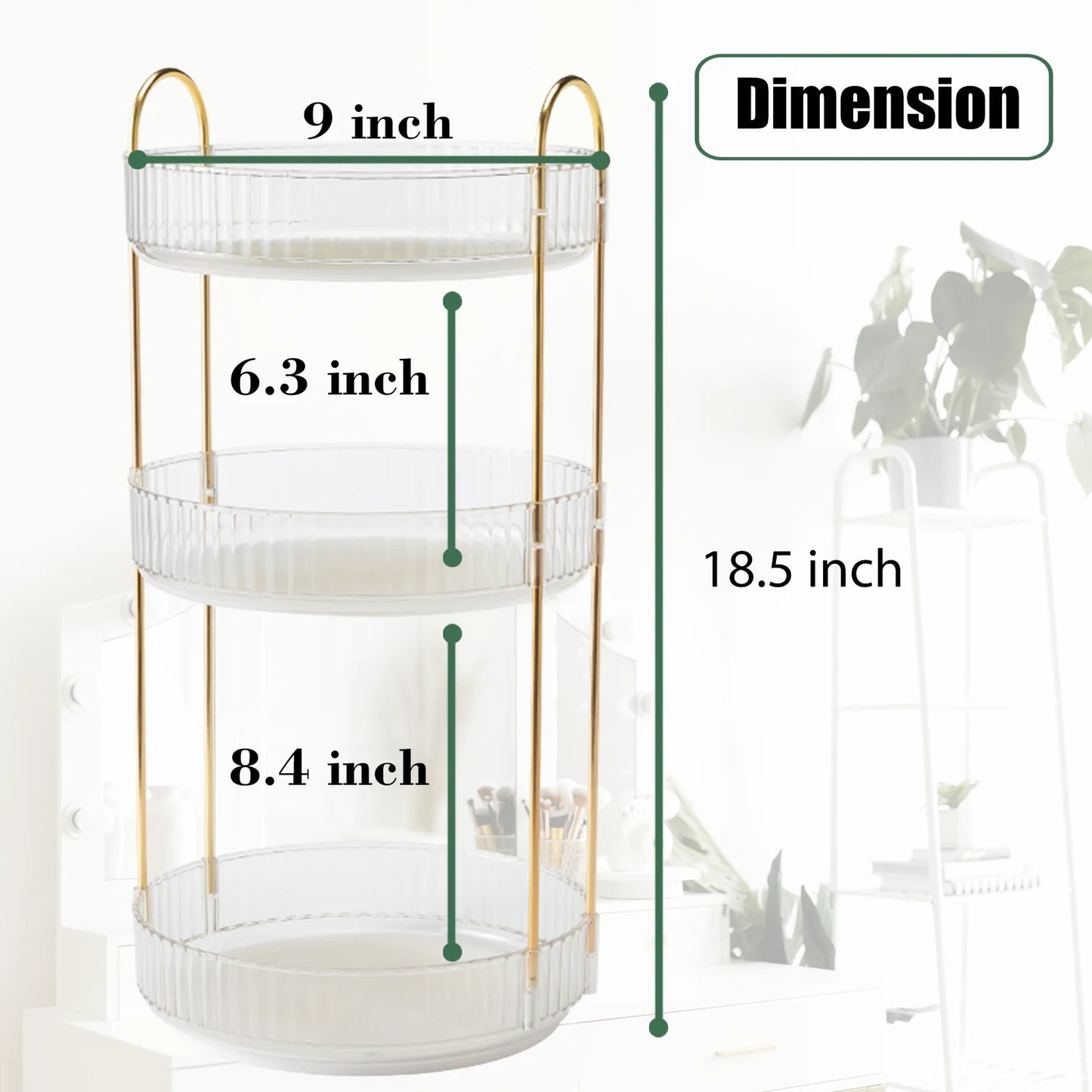 Rotating Makeup Organizer Vanity 3 Tier, Cosmetic Dresser