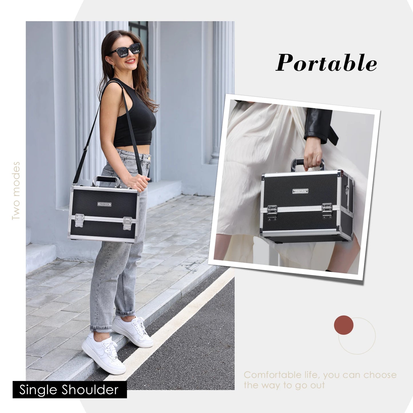 Train Case Extra Large Organizer Box 6 Trays with Shoulder Strap Travel Make Up