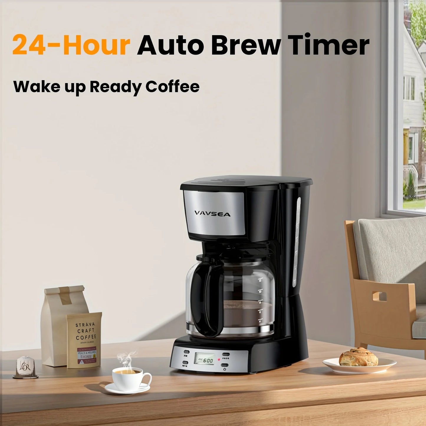 Drip Coffeemaker with Glass Carafe, Auto Shut off, for Home Black