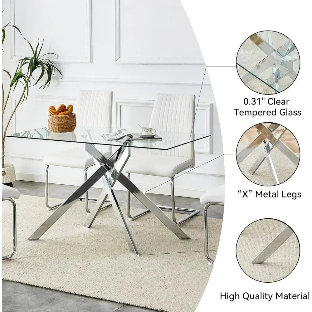 Rectangular Glass Dining Table Kitchen Metal Legs,Dining Table
