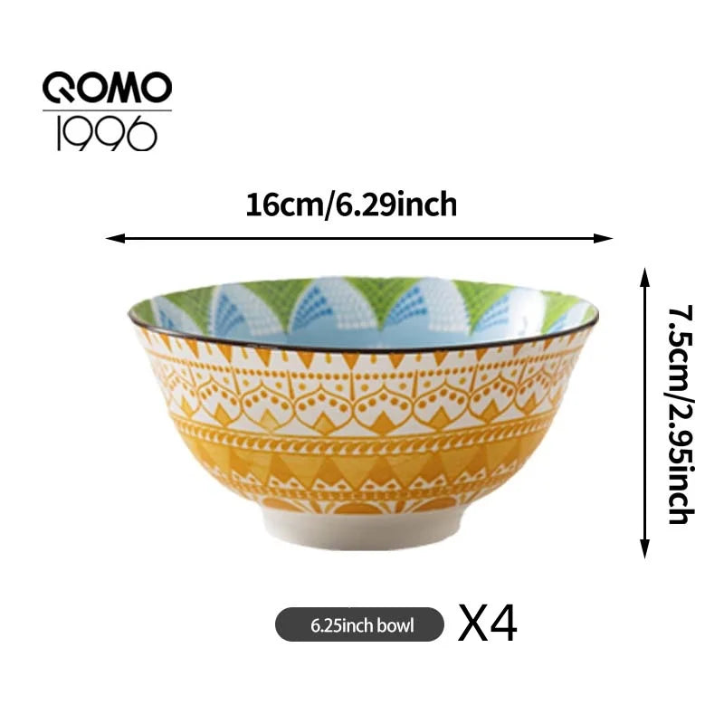 Ceramic Bowl Set Multicolored Porcelain Dinnerware Set Premium Rice Bowls