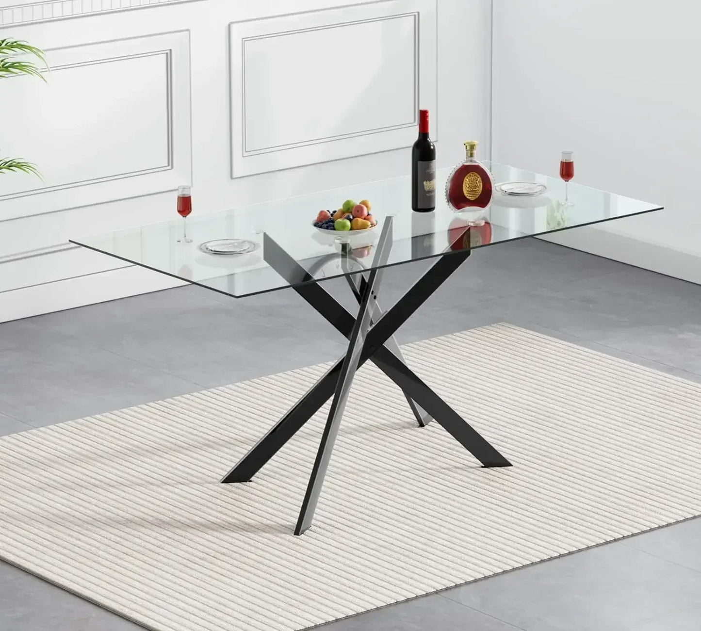Rectangular Glass Dining Table Kitchen Metal Legs,Dining Table