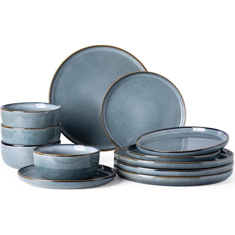 Ceramic Dinnerware Sets Stoneware Plates and Bowls Sets, Reactive Glaze Dishes