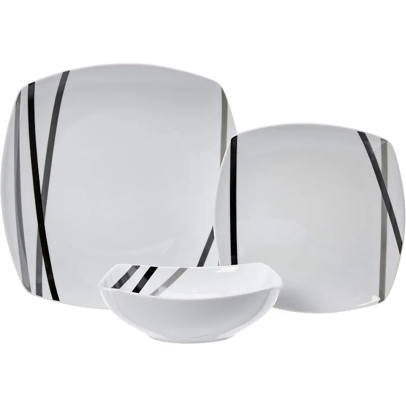 Kitchen Dinnerware Set - Square Plates, Bowls,Service for 6 - Modern Beams