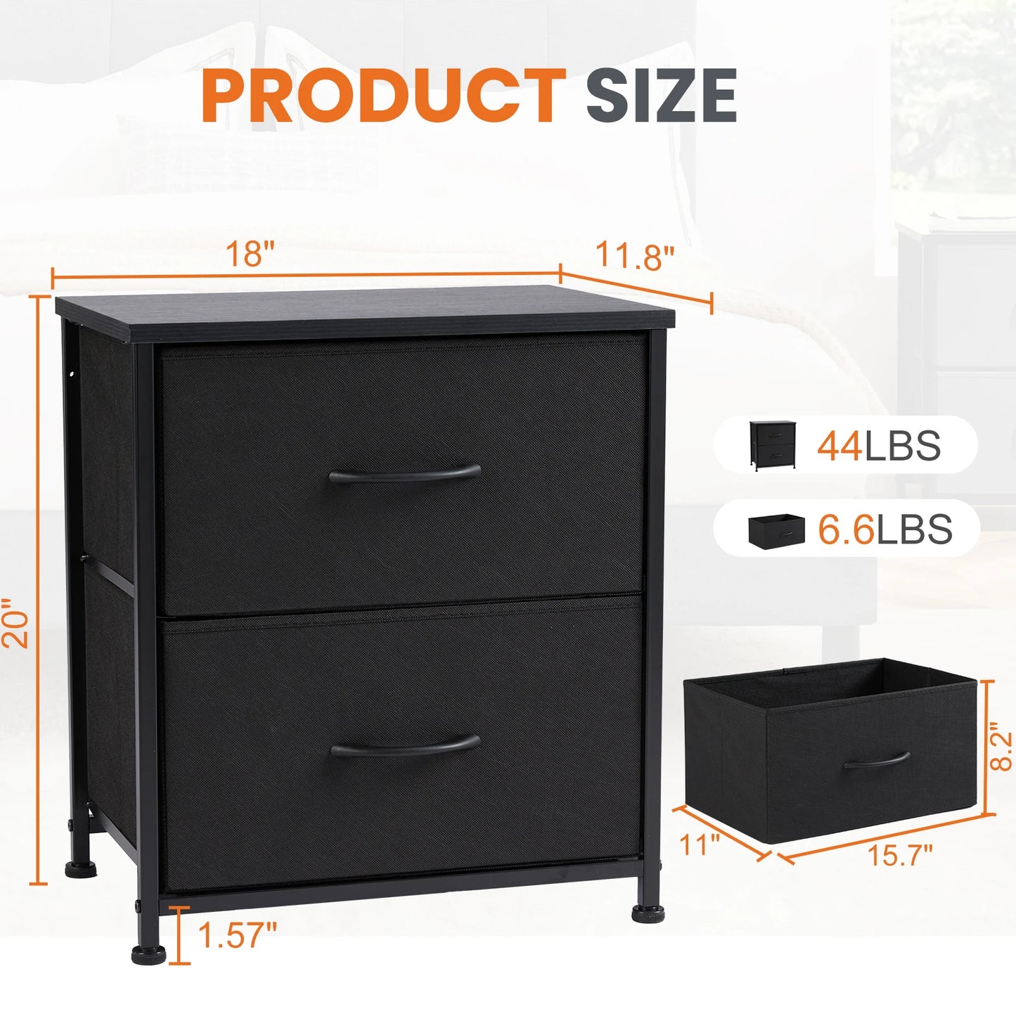 Nightstand For Bedroom With 2 Fabric Drawers Bedside table Furniture