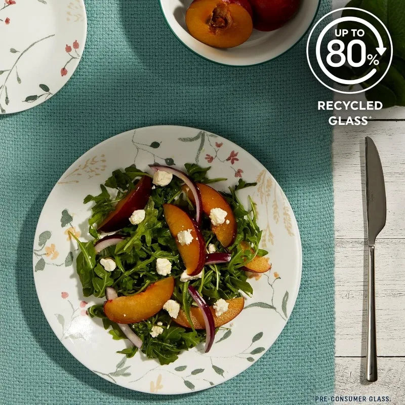 Glass Dinnerware Sets, Triple Layer Chip & Crack Resistant Glass Plate and Bowl Sets, Wildflower