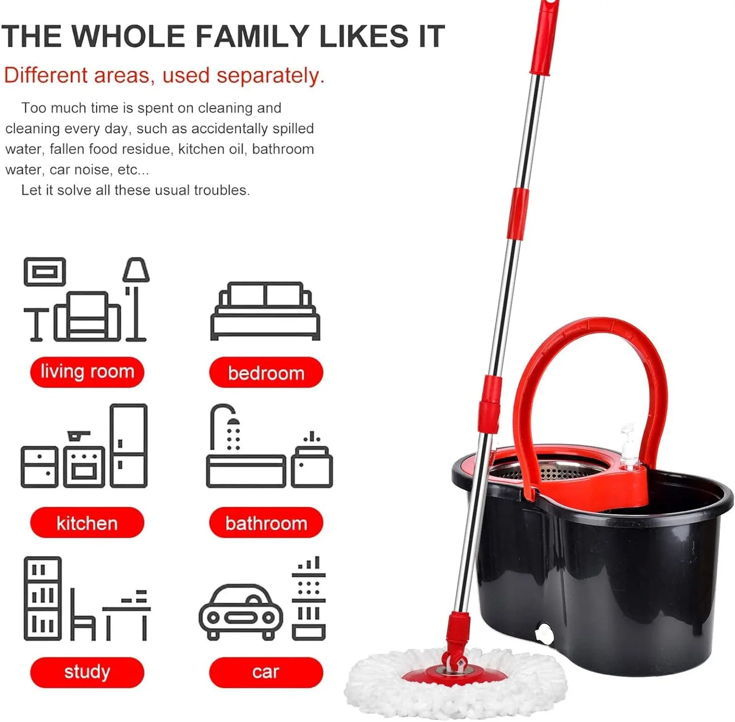 Spin Mop Bucket Sets with Wring System Microfiber Heads, Stainless