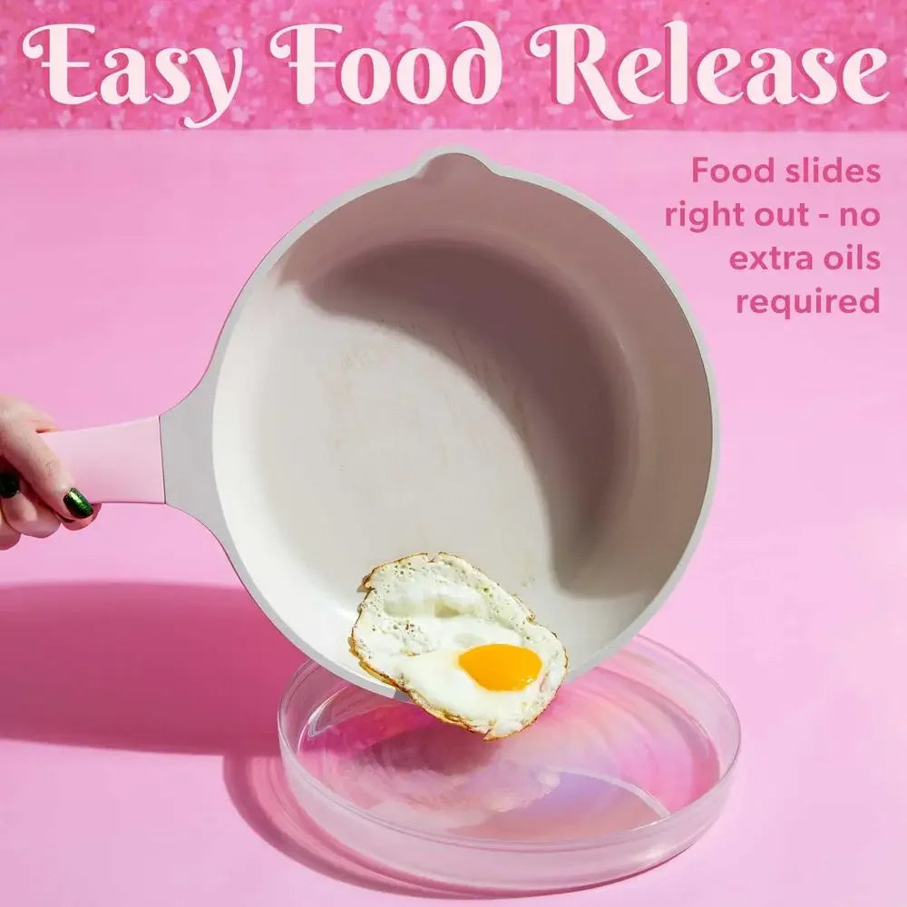 Heart Knob Aluminum Nonstick Cookware Set Pink Glass Lid Protectors