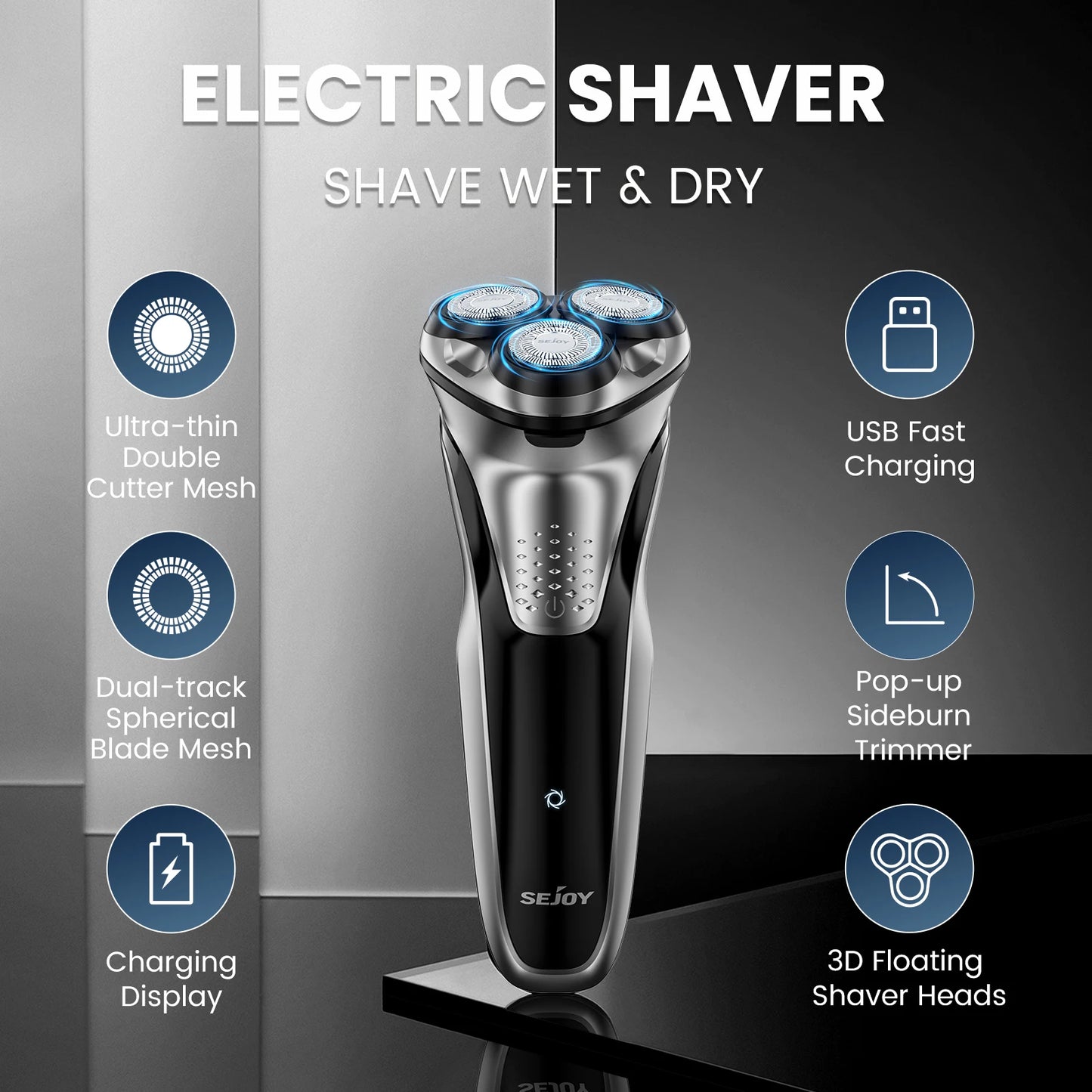 Razor for Men’s Electric Shavers Rotary Waterproof Rechargeable Cordless