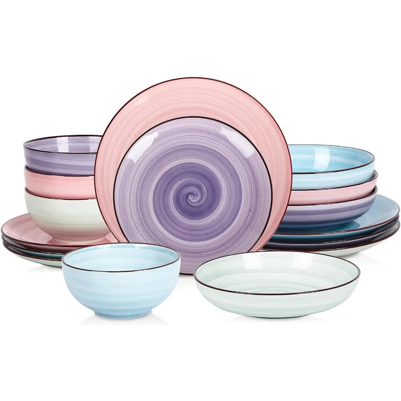 Dinnerware Set, Ceramic Dishes Set Kitchen Plates and Bowls Sets, Dinner Plates