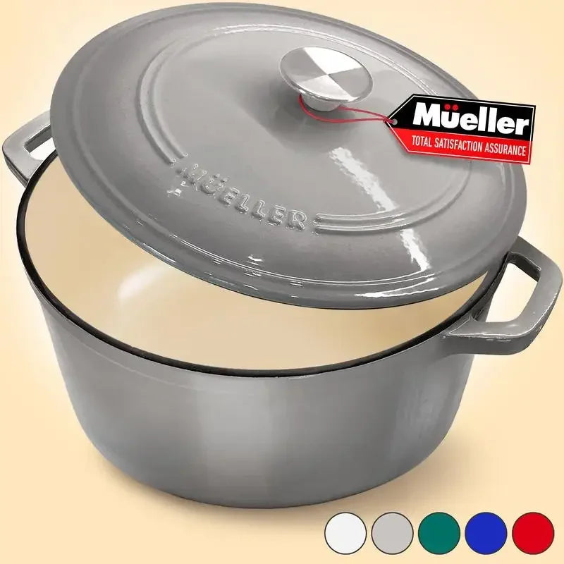 Mueller DuraCast 6 Quart Enameled Cast Iron Dutch Oven Pot with Lid