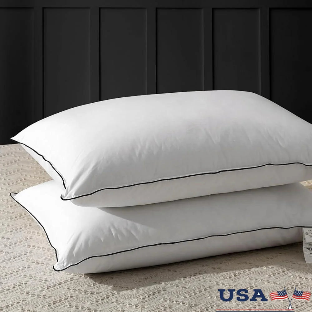 Medium Firm Down Feather Pillow Set King Size Luxury Organic Cotton Cover
