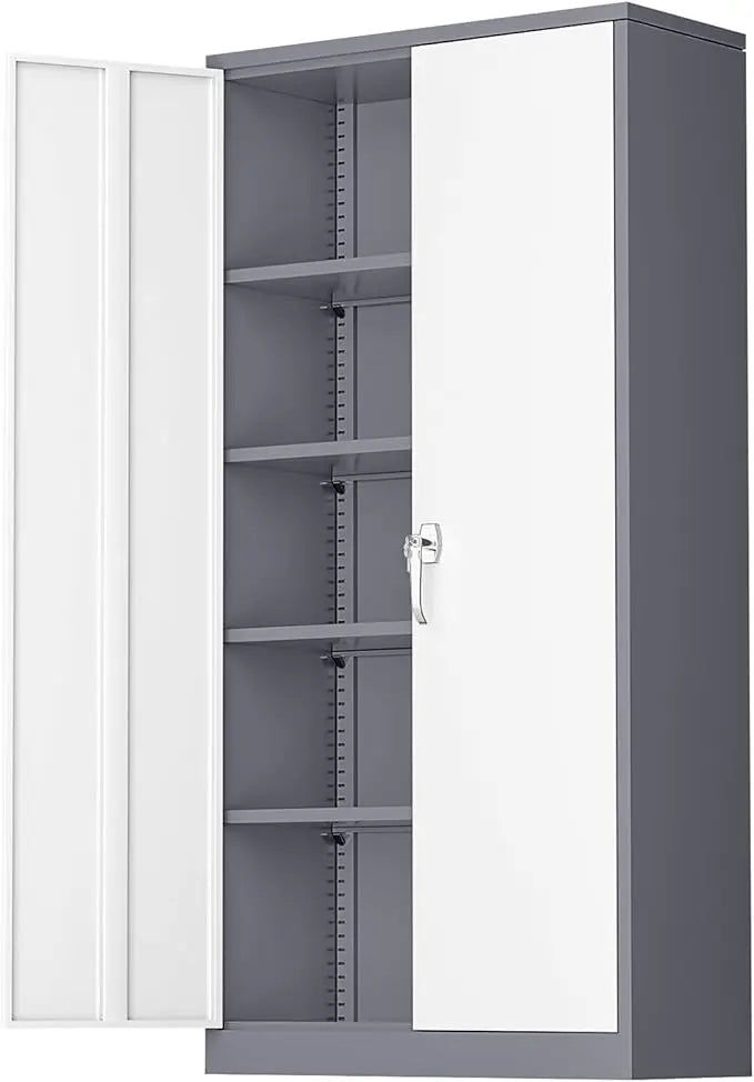 Metal Storage Cabinet with 4 Adjustable Shelves, 2 Doors and Lock for File, Office