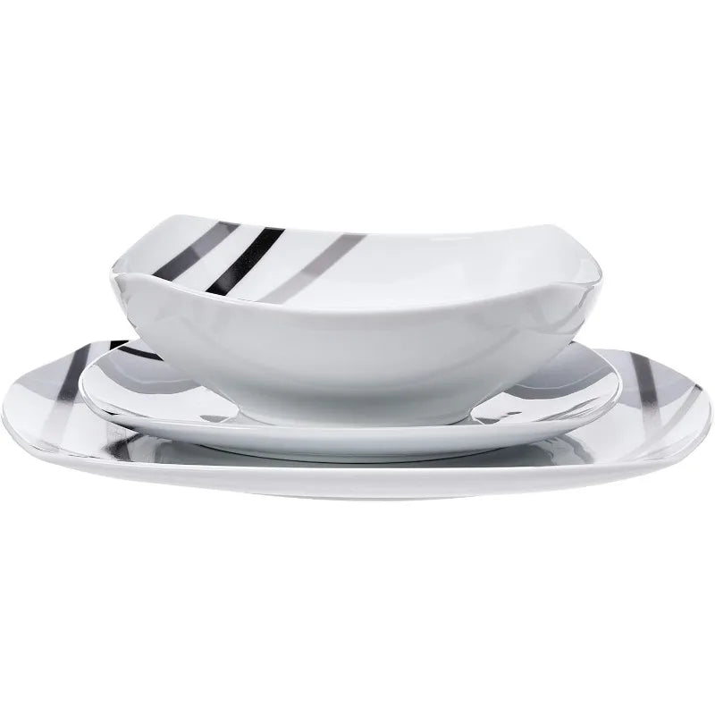 Kitchen Dinnerware Set - Square Plates, Bowls,Service for 6 - Modern Beams