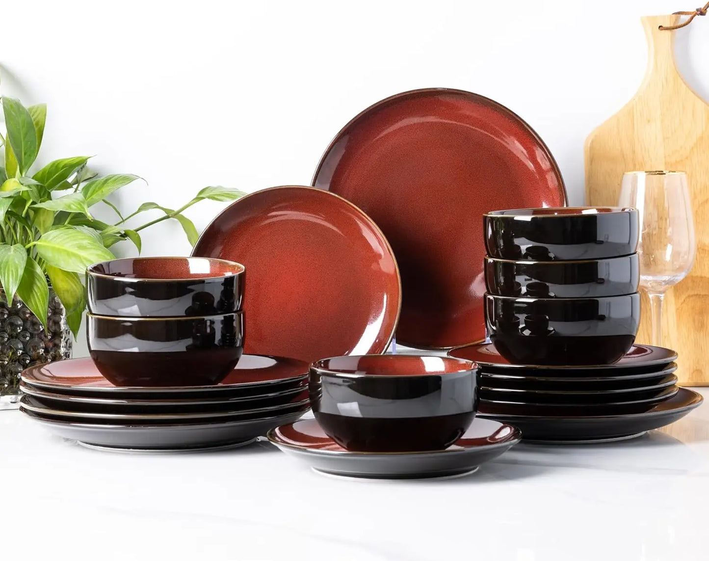 Ceramic Dinnerware Sets,Handcraft Wavy Rim Stoneware Plates and Bowls Sets,Crack Resistant