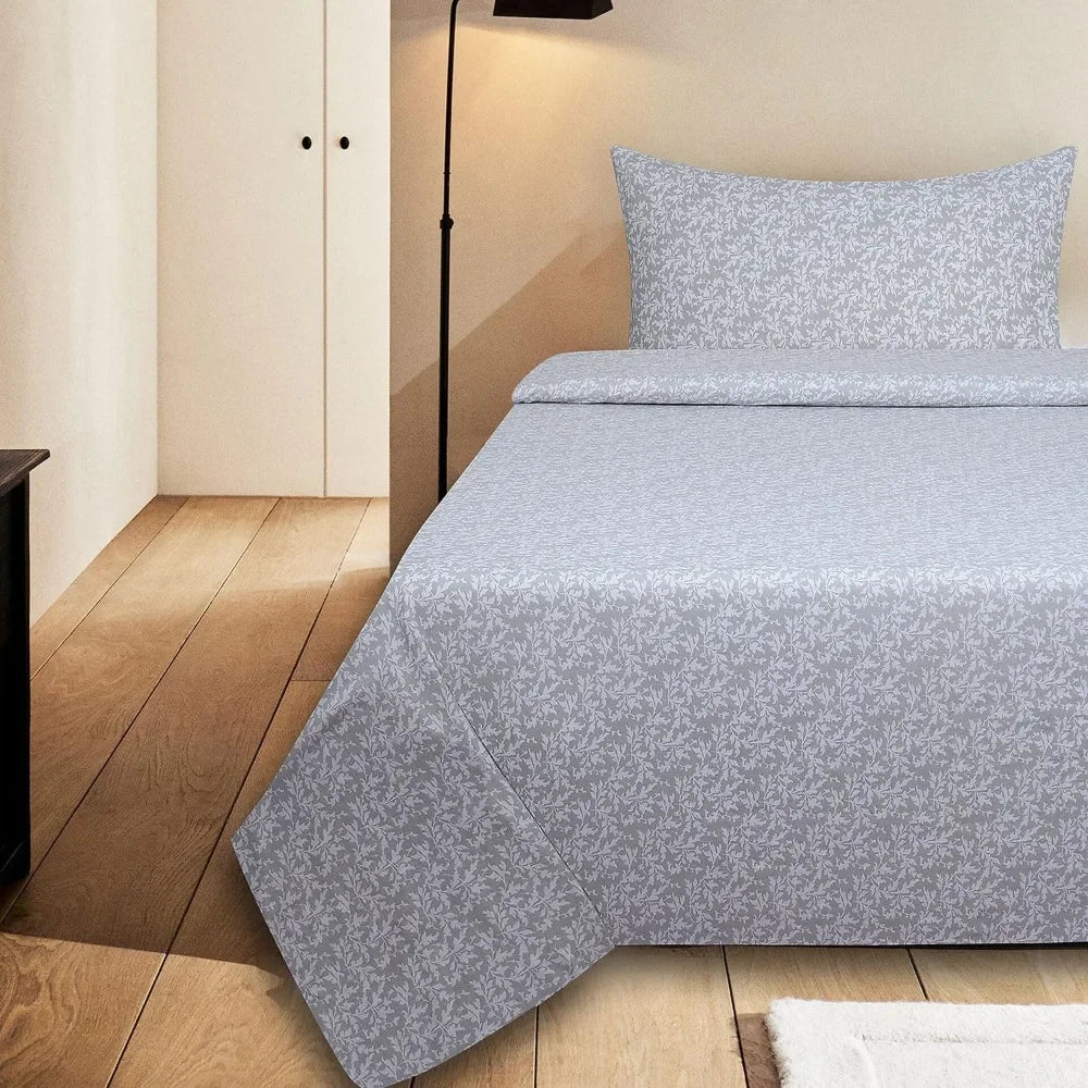 Cotton Printed Flannel Bed Sheet Set Super Soft, All Season and Pillow Set