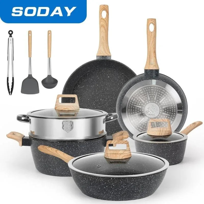 Pots and Pans Set Non Stick Kitchen Cookware Granite Cooking Set