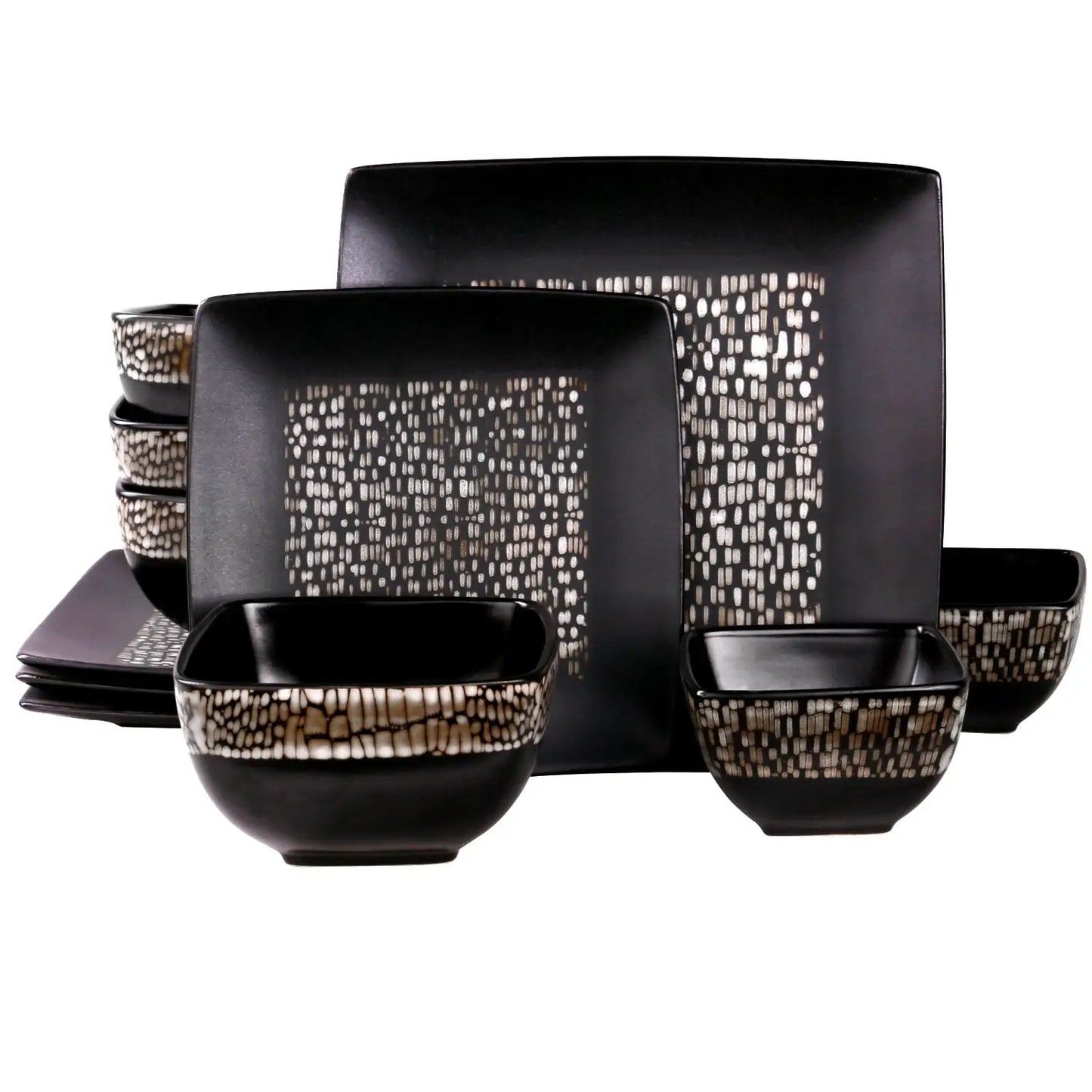 Naina Double Bowl Stoneware Dinnerware Set in Black