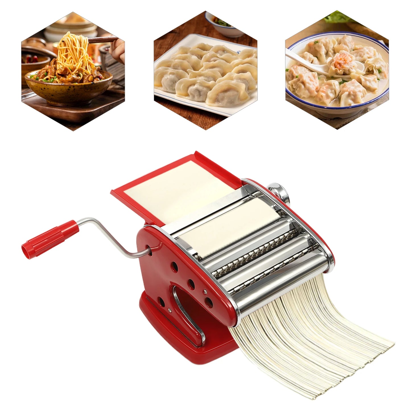 Manual Pasta Maker Machine Stainless Steel Thickness Settings Suction Cup