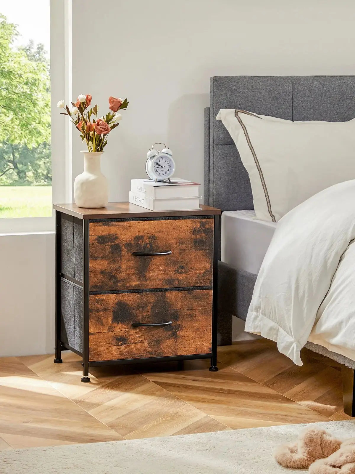 Nightstand For Bedroom With 2 Fabric Drawers Bedside table Furniture