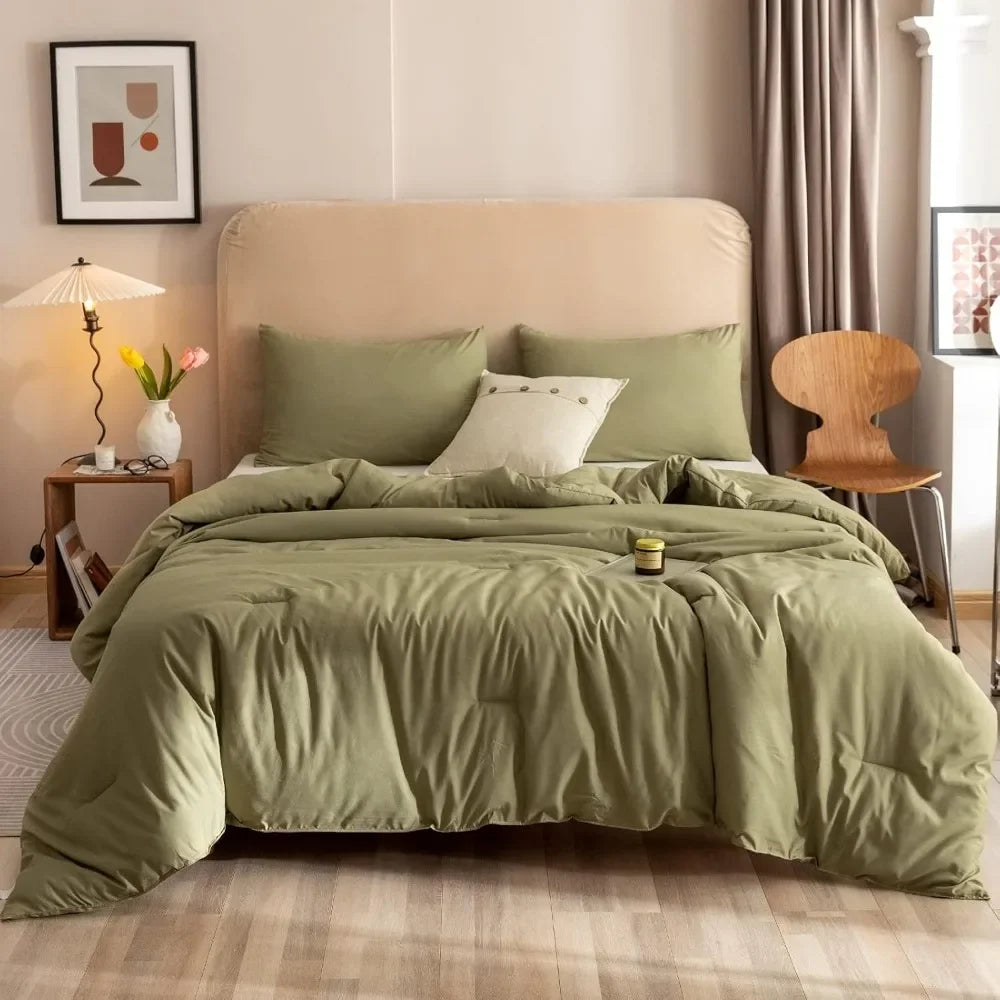Bedding Sets Olive Green All Season Lightweight Blanket Quilt, Bed Cover