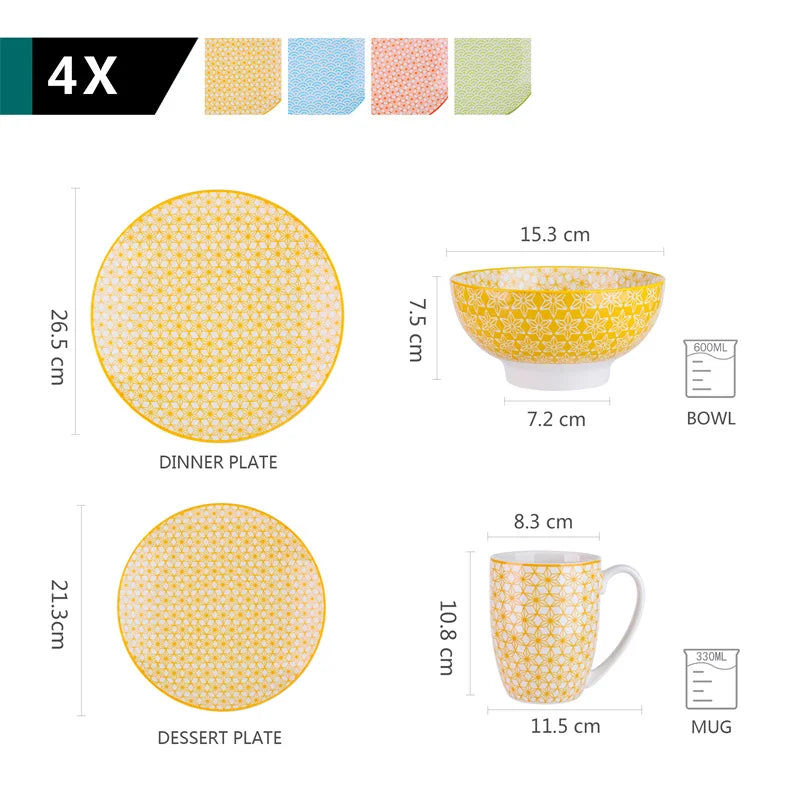 Porcelain Japanese-style Dinnerware Set with Dinner Plate,Dessert Plate,Ceramic