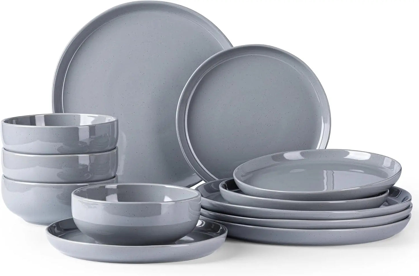 Dinnerware Speckled Glaze Plates and Bowls Sets, Handmade Chip and Scratch Resistant Stoneware