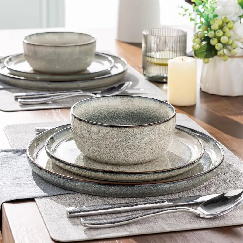 Ceramic Dinnerware Sets Stoneware Plates and Bowls Sets, Reactive Glaze Dishes