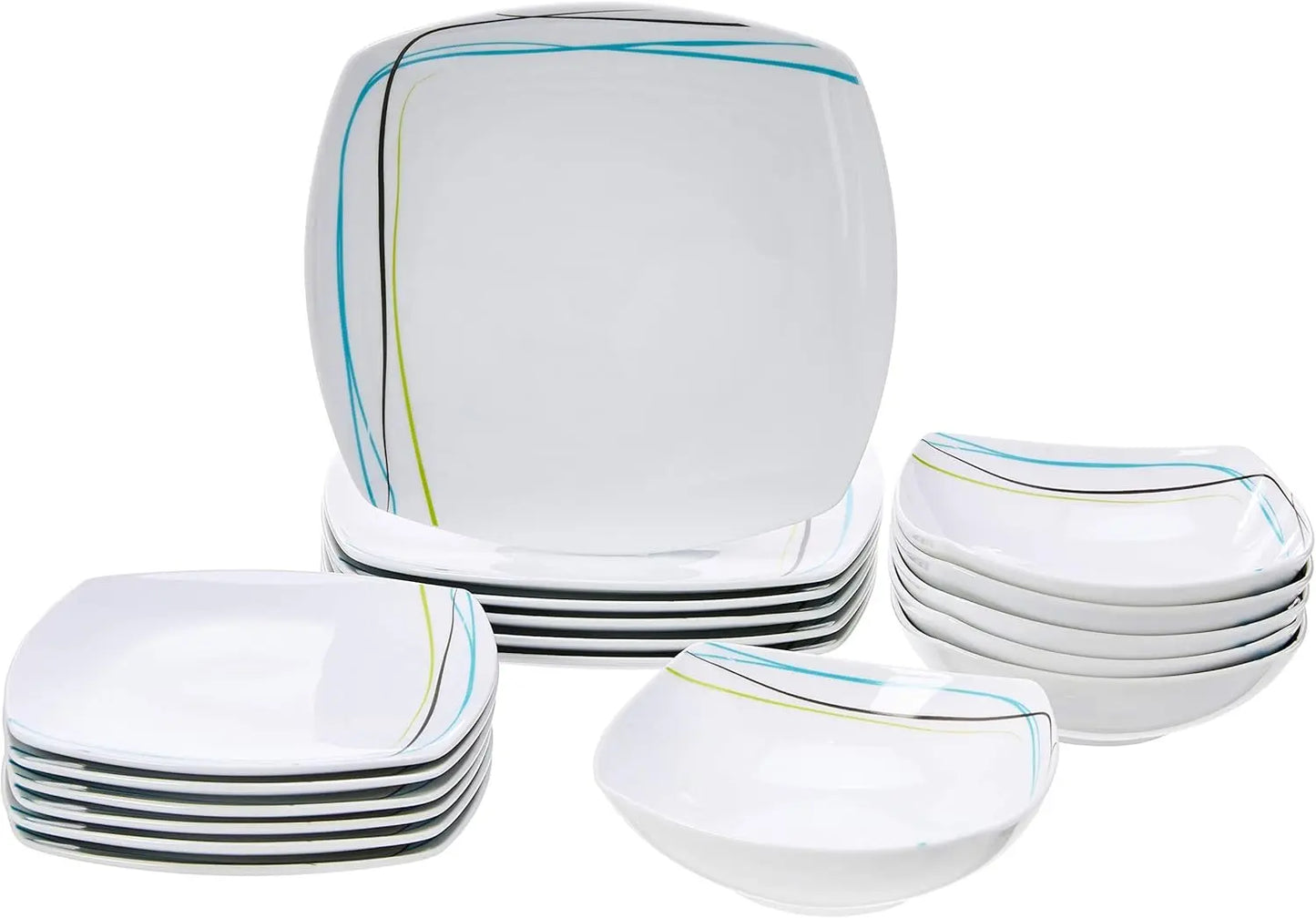 Kitchen Dinnerware Set - Square Plates, Bowls,Service for 6 - Modern Beams