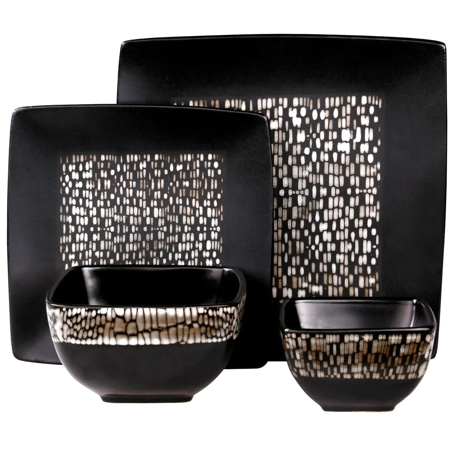 Naina Double Bowl Stoneware Dinnerware Set in Black