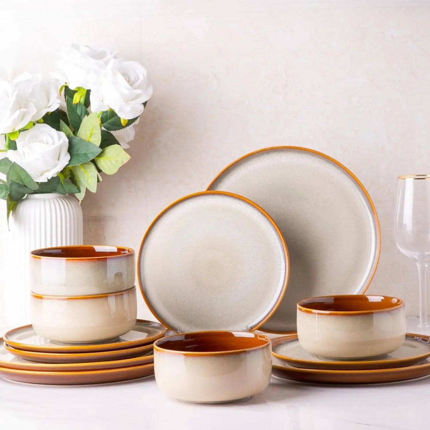 Ceramic Dinnerware Sets, Plates and Bowls,Handmade Reactive Glaze Dishes Set
